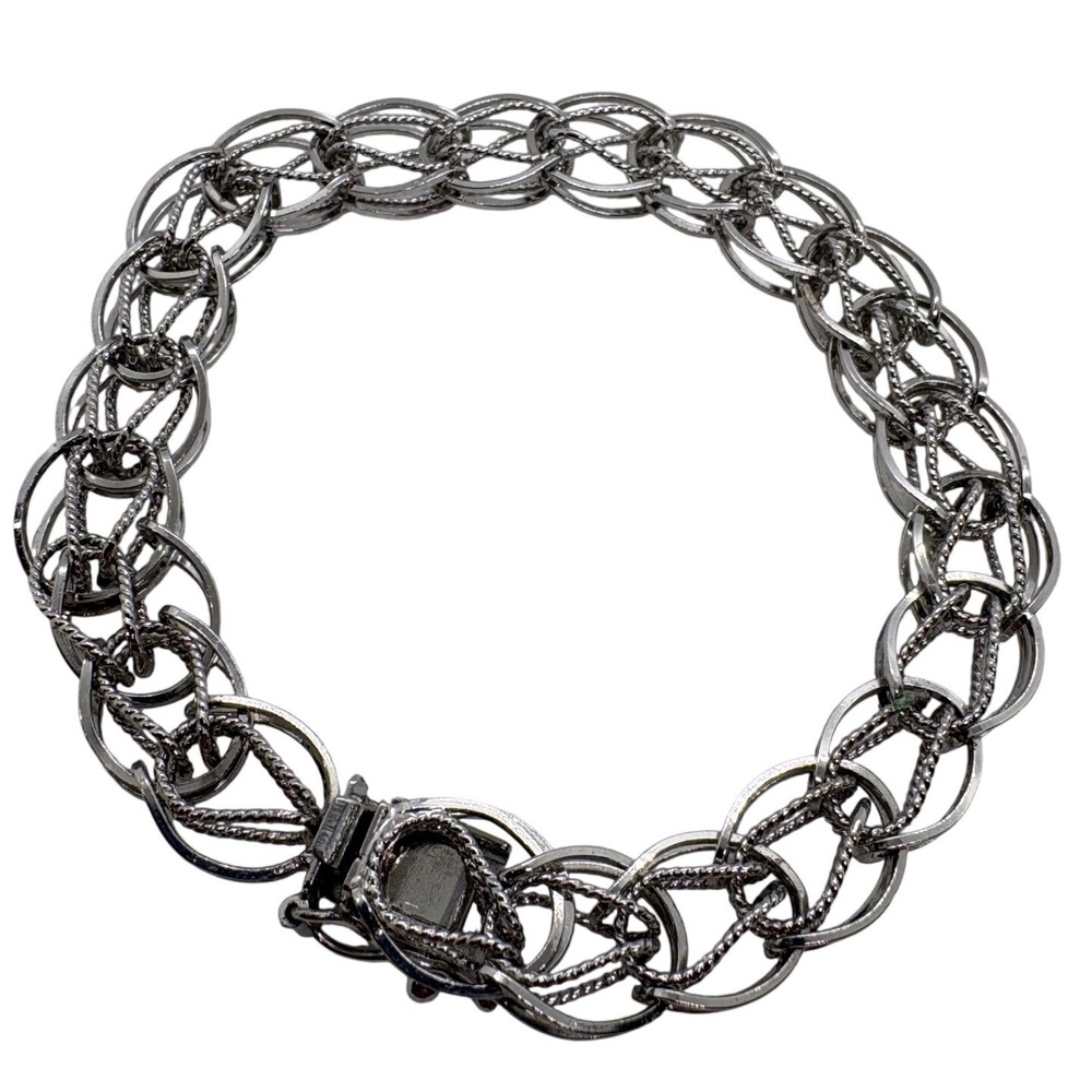 Sterling Silver Rhodium Plated Tripleβ Link Charm Bracelet Textured Rope 6.5in